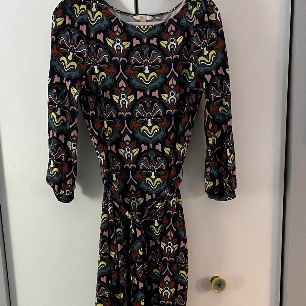 BODEN Long Sleeve Dress with Multicolor Pattern